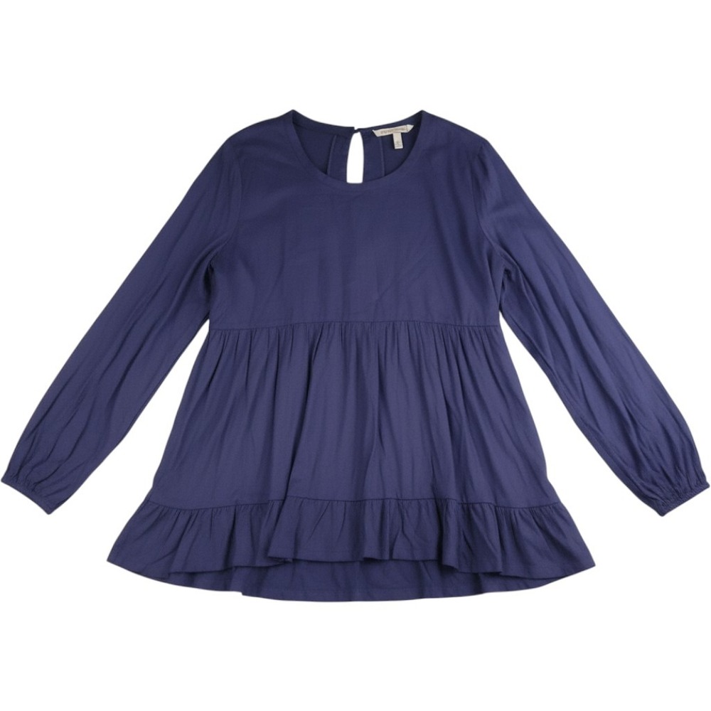 Harlow & Rose Womens XL Navy Blue Rayon Babydoll Tiered Ruffle Long Sleeve Top